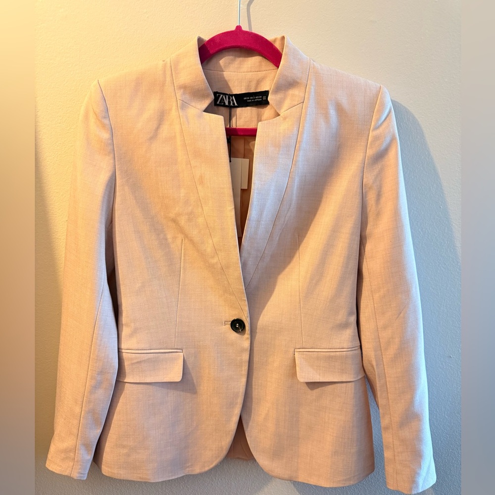 ZARA Blush Pink Single-Button Tailored Blazer
